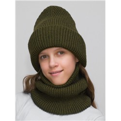 Комплект зимний женский шапка+снуд Monro (Цвет болотный), размер 56-58, шерсть 70%