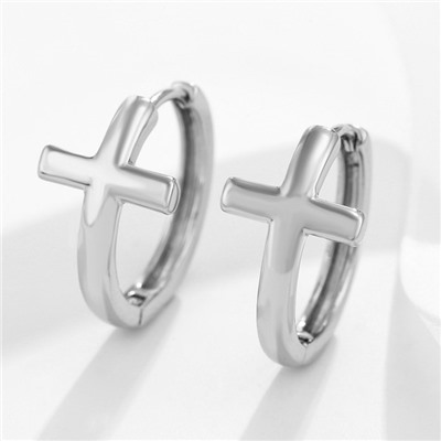 Серьги-кольца XUPING крест, цвет серебро