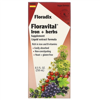 Flora, Salus, Floradix, Floravital, добавка с железом и травами, формула с жидким экстрактом, 250 мл (8,5 жидкой унции)