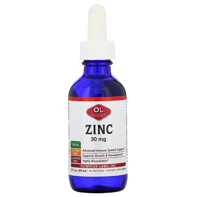 Olympian Labs, Zinc, 30 mg,  2 fl oz (59 ml)