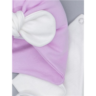 Чалма-тюрбан для девочки на завязках, бант + нагрудник, молочный и лиловый