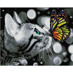 Алмазная мозаика GF 4648 Дружба котика с бабочкой 40*50