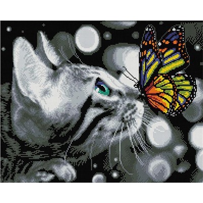 Алмазная мозаика GF 4648 Дружба котика с бабочкой 40*50