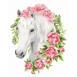 Белая лошадь в цветах