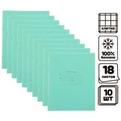 Комплект тетрадей из 10 шт, 18 листов, клетка, Зёленая обложка, белизна 92% (блок и обложка из бумаги Архангельского ЦБК)