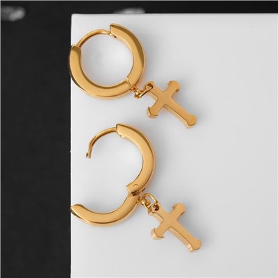 Серьги-кольца "Крестики" мини, d=1,3 см, цвет золото