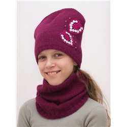 Комплект весна-осень для девочки шапка+снуд Мальвина (Цвет фуксия), размер 52-54, шерсть 30%