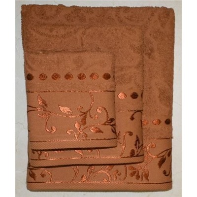 Набор махровых полотенец жаккард "Подарочный"-коричнев. 3 шт (40*70 см, 50*90 см,70*130 см) в индив. упак. хлопок 100%