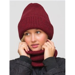 Комплект зимний женский шапка+снуд Monro (Цвет вишневый), размер 56-58, шерсть 70%
