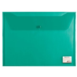 221635 Папка-конверт с кнопкой А4, прозрачная, зеленая, до 100 листов, 0,15мм