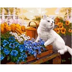Картина по номерам GX 38919 Котик в цветах 40*50