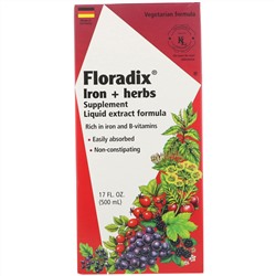 Flora, Floradix, добавка с железом и травами, формула с жидким экстрактом, 500 мл (17 жидк. унций)