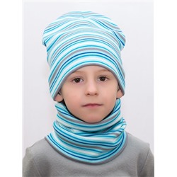 Комплект для мальчика шапка+снуд Бирюзовая полоса, размер 50-52; 52-54,  хлопок 95%