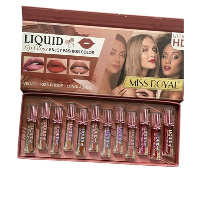 Набор матовых блесков для губ Miss Royal Lip Gloss Liquid (12шт)