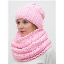 Комплект зимний женский шапка+снуд Марта (Цвет светло-розовый), размер 56-58, шерсть 30%