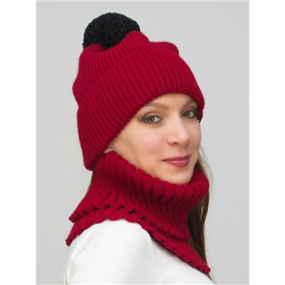 Комплект зимний женский шапка+снуд Айс (Цвет вишневый), размер 56-58, шерсть 30%
