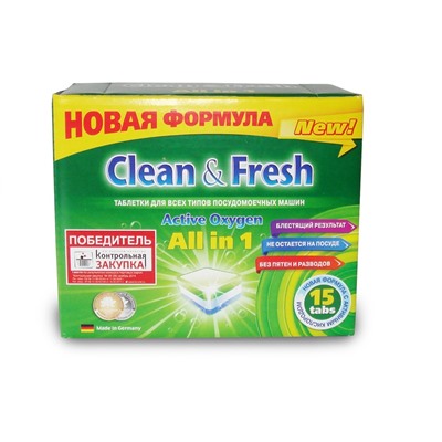 Таблетки для ПММ "Clean&Fresh" All in 1 (mini), 15 шт