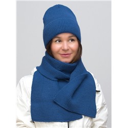 Комплект зимний женский шапка+шарф Людмила (Цвет синий), размер 56-58, шерсть 30%