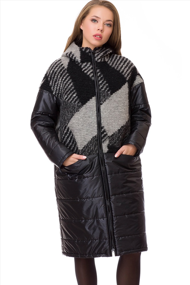 Драповое пальто комбинированное с кожей