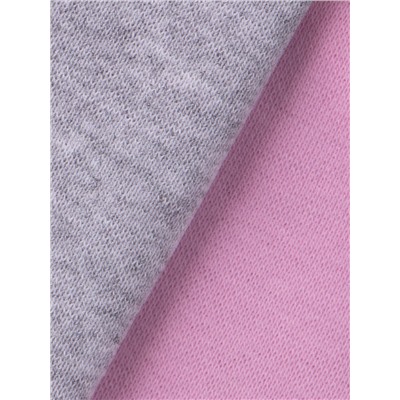 Шапка трикотажная для девочки с ушками на завязках, сверху бант + нагрудник, серый и розовый