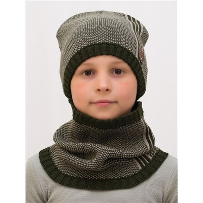 Комплект зимний для мальчика шапка+снуд Стиль (Цвет зеленый), размер 54-56, шерсть 30%