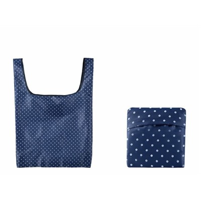 Складная хозяйственная сумка-авоська, 1 шт. Цвет темно-синий, принт горох.