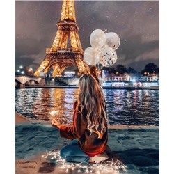 Девушка с шарами. Ночной Париж