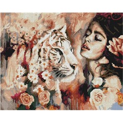 Алмазная мозаика GF 4495 Жасмин с тигром в цветах 40*50