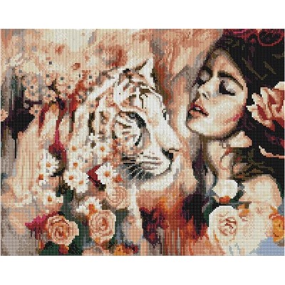 Алмазная мозаика GF 4495 Жасмин с тигром в цветах 40*50