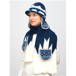 Комплект зимний женский шапка+снуд Алсу (Цвет синий), размер 56-58, шерсть 80%