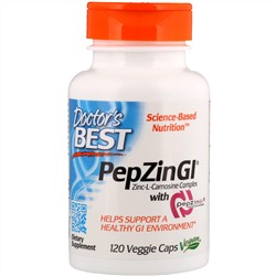 Doctor's Best, PepZin GI, комплекс цинк-L-карнозина, 120 растительных капсул