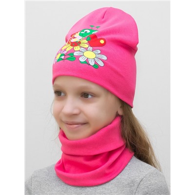 Комплект для девочки шапка+снуд Бабочка на ромашках, размер 48-50,  хлопок 95%