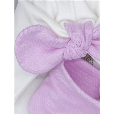 Чалма-тюрбан для девочки на завязках, бант + нагрудник, лиловый и молочный