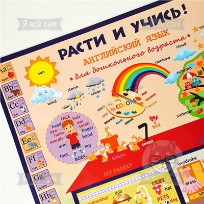 Плакат «Расти и учись» для дошкольников. Английский язык
