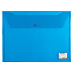 221637 Папка-конверт с кнопкой, А4, прозрачная, синяя, до 100 листов, 0,15мм