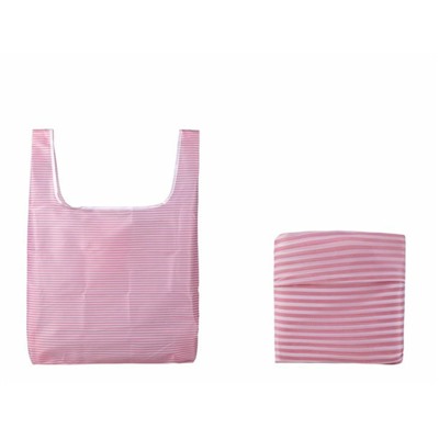 Складная хозяйственная сумка-авоська, 1 шт. Цвет бледно-розовый-белый, полоса.