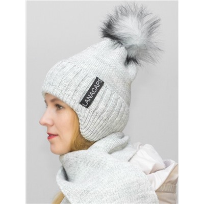 Комплект зимний женский шапка+шарф Альма (Цвет серый пух), размер 54-56, шерсть 30%