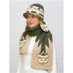 Комплект зимний женский шапка+снуд Алсу (Цвет зеленый), размер 56-58, шерсть 80%