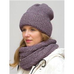 Комплект зимний женский шапка+снуд Ажур (Цвет сиреневый), размер 56-58, шерсть 30%