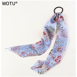 Sale! Резинка - платок-повязка для волос,цвет голубой + цветочный,растительный принт ,1 шт.