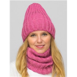 Комплект зимний женский шапка+снуд Жизель (Цвет темно-розовый), размер 56-58, шерсть 50%, мохер 30%