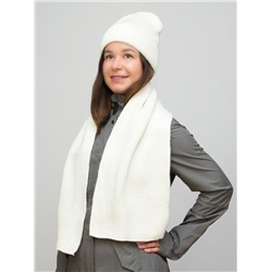 Комплект зимний женский шапка+шарф Людмила (Цвет молочный), размер 56-58, шерсть 30%