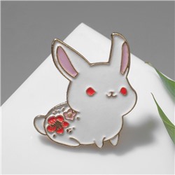 Значок "Кролик" с цветами, цвет бело-розовый в золоте