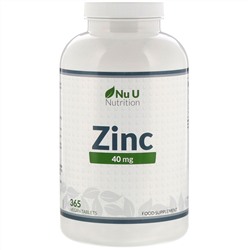 Nu U Nutrition, Цинк, 40 мг, 365 растительных таблеток
