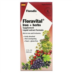 Flora, Floradix, Floravital, добавка с железом и травами, формула с жидким экстрактом, 500 мл (17 жидких унций)