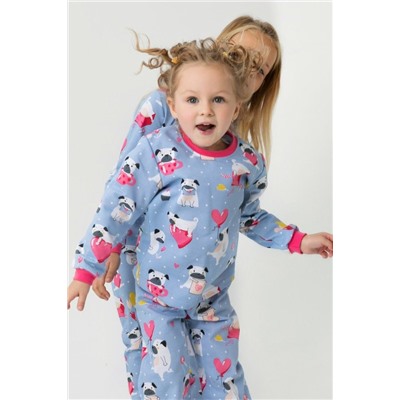 Пижама Супер мопсы с начесом детская голубой