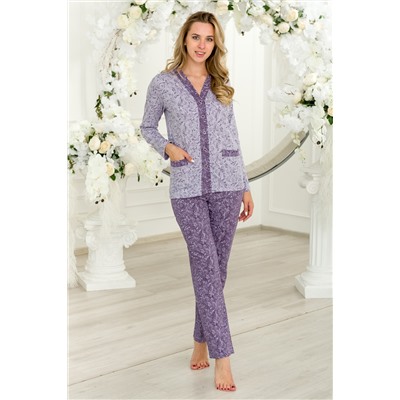 Пижама женская из жакета и брюк из кулирки Эльза сиреневый, фиолетовый
