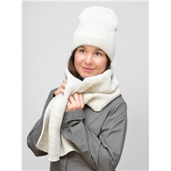 Комплект зимний женский шапка+шарф Людмила (Цвет светло-бежевый), размер 56-58, шерсть 30%