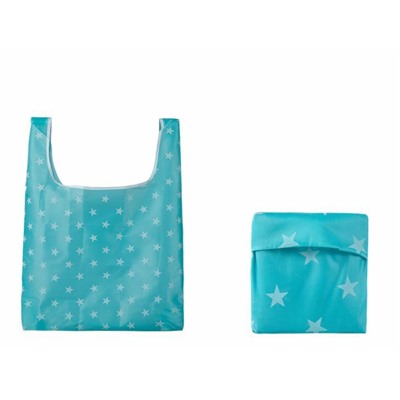 Складная хозяйственная сумка-авоська, 1 шт. Цвет голубой, принт звезды.