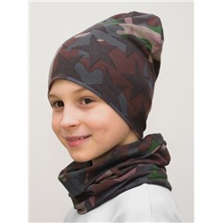 Комплект для мальчика шапка+снуд Камуфляж, размер 48-50; 50-52; 54-56,  хлопок 95%